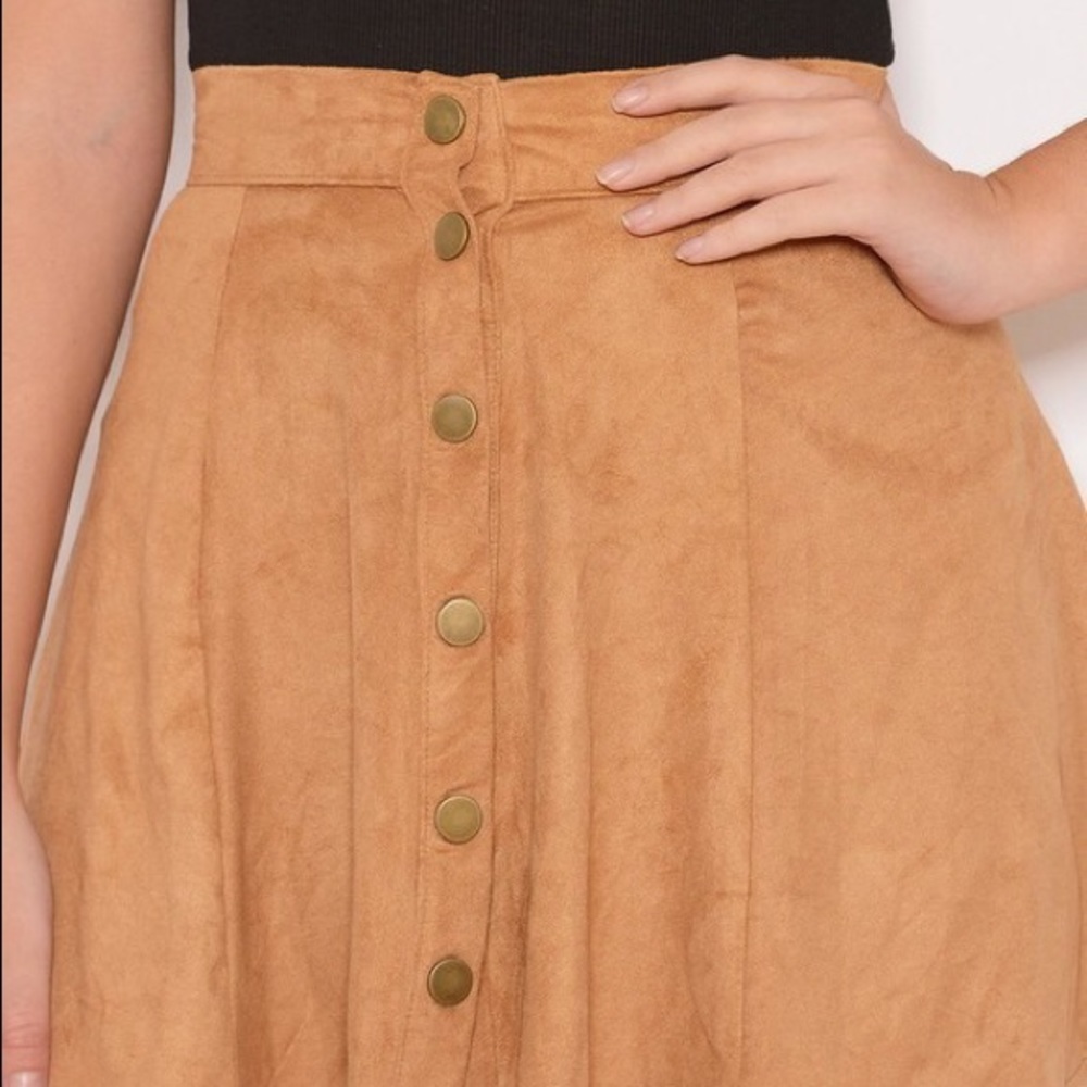 Okeysi Mini Skirt Faux Leather with Gold Buttons
